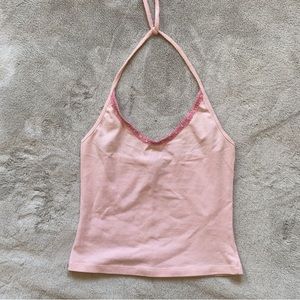 🪞 pink sequin trim halter top